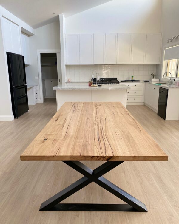 Reclaimed Wood Dining Table with black stell x leg design